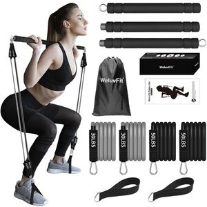 Pilates Bar Kit with Resistance Band-Multi Functional Portable Weighted Exercise